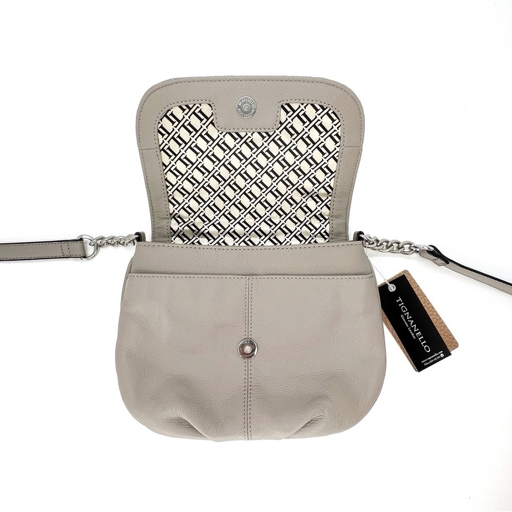 Tignanello Lady Q Quilted Flap Crossbody Dove Gray Leather Chain Bag New NWT - Picture 5 of 12